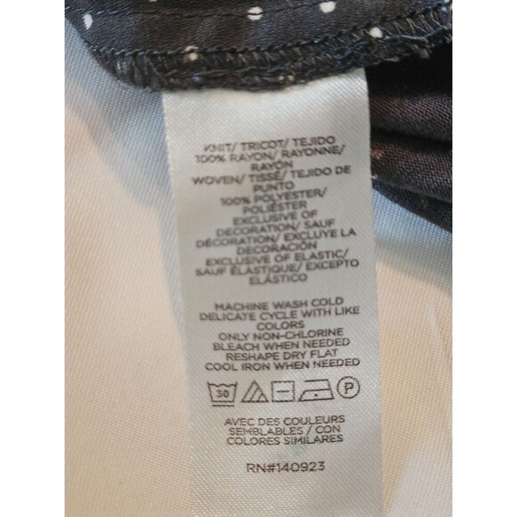 LOFT Dotted Smocked Mixed Media Blouse Size XL Gray White Ruffle - Picture 8 of 9